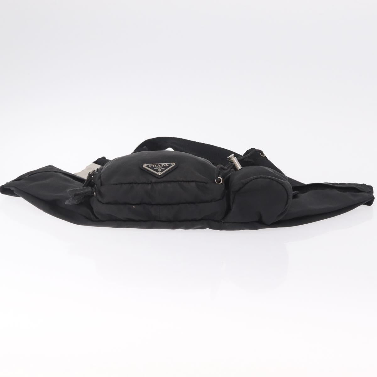 PRADA Waist Bag Nylon Black Silver Auth 208897