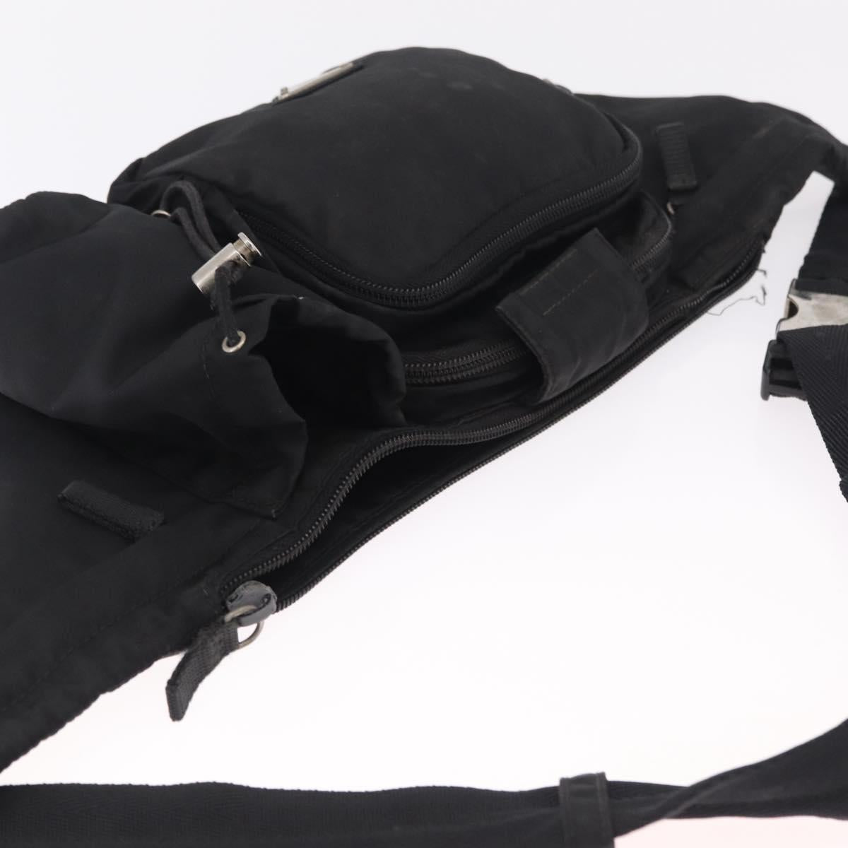 PRADA Waist Bag Nylon Black Silver Auth 208897