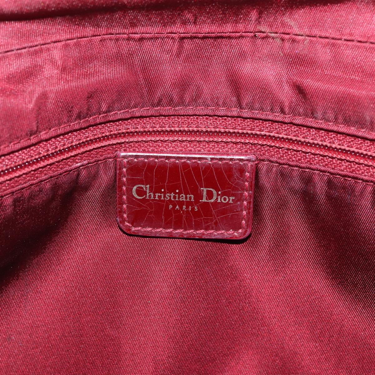 Christian Dior Trotter Canvas Shoulder Bag Patent Red Gold Auth 208932
