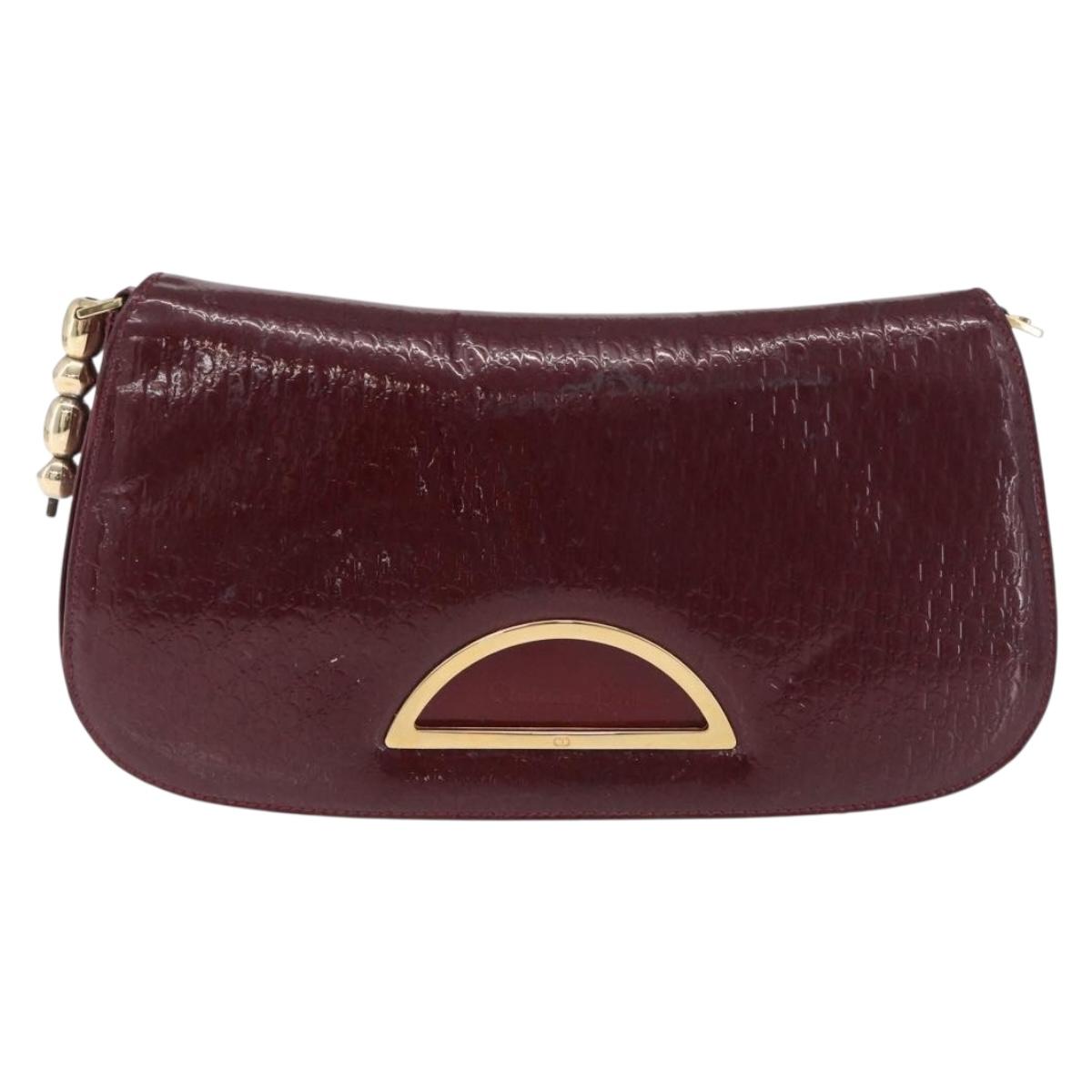 Christian Dior Trotter Canvas Shoulder Bag Patent Red Gold Auth 208932