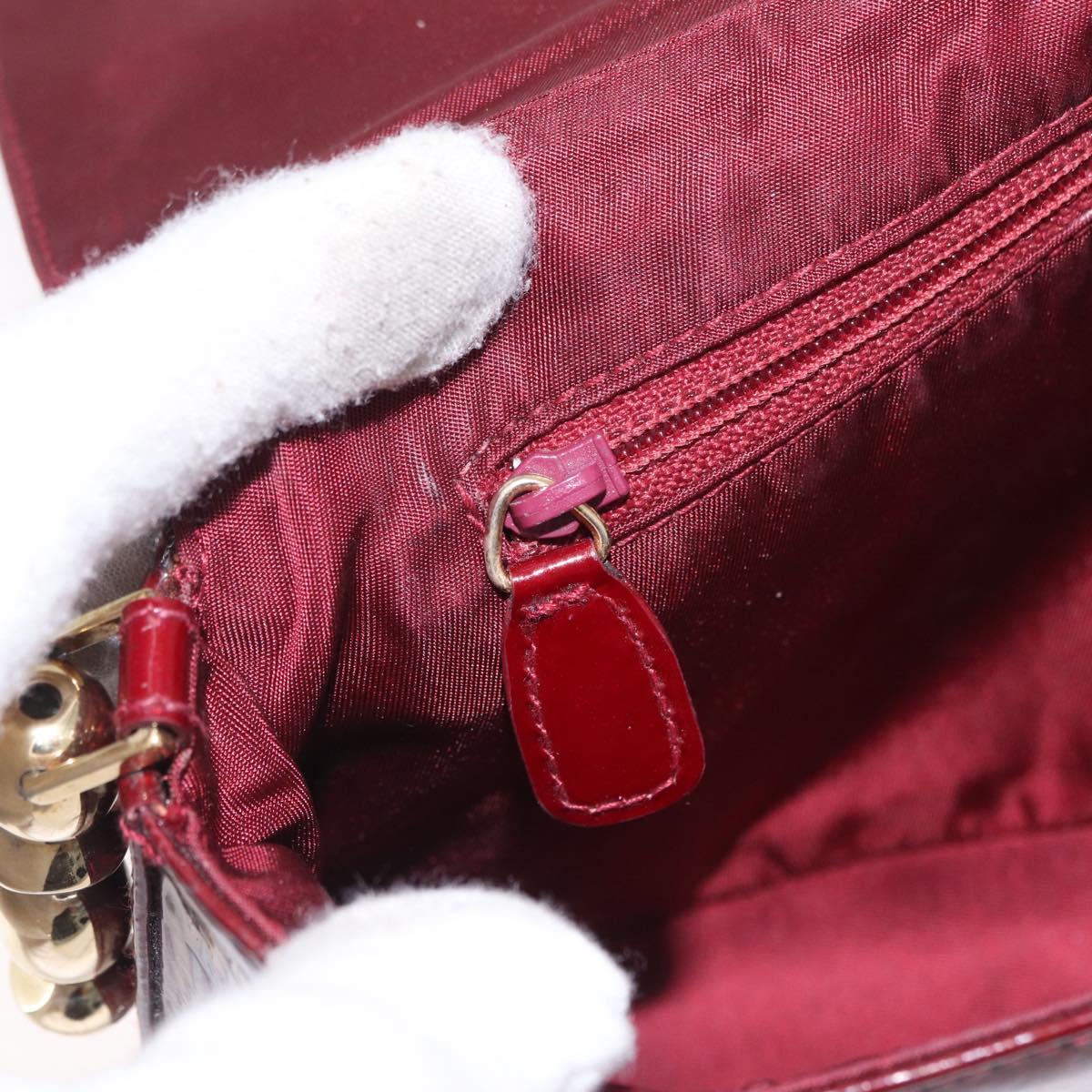 Christian Dior Trotter Canvas Shoulder Bag Patent Red Gold Auth 208932