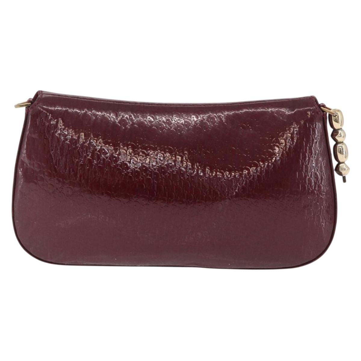 Christian Dior Trotter Canvas Shoulder Bag Patent Red Gold Auth 208932