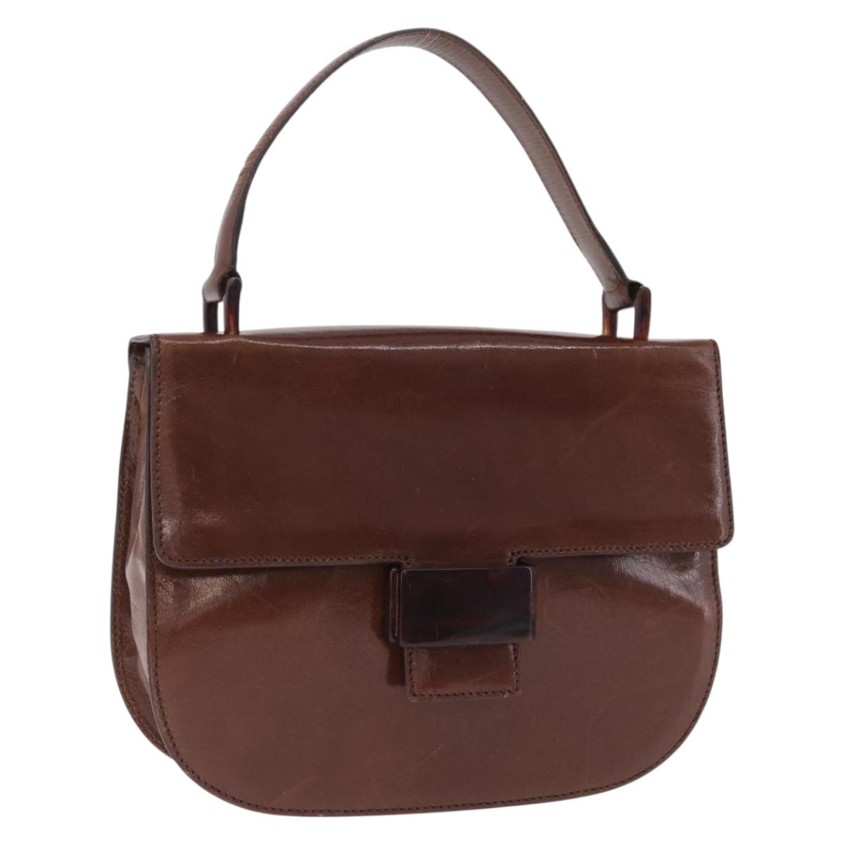 PRADA Hand Bag Leather Brown Auth 208933
