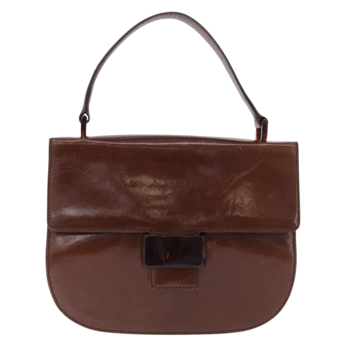 PRADA Hand Bag Leather Brown Auth 208933