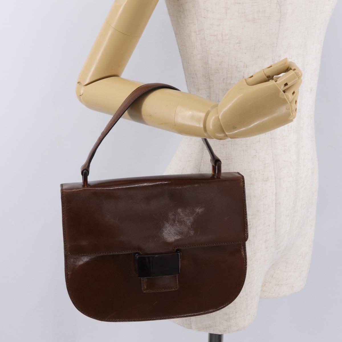 PRADA Hand Bag Leather Brown Auth 208933