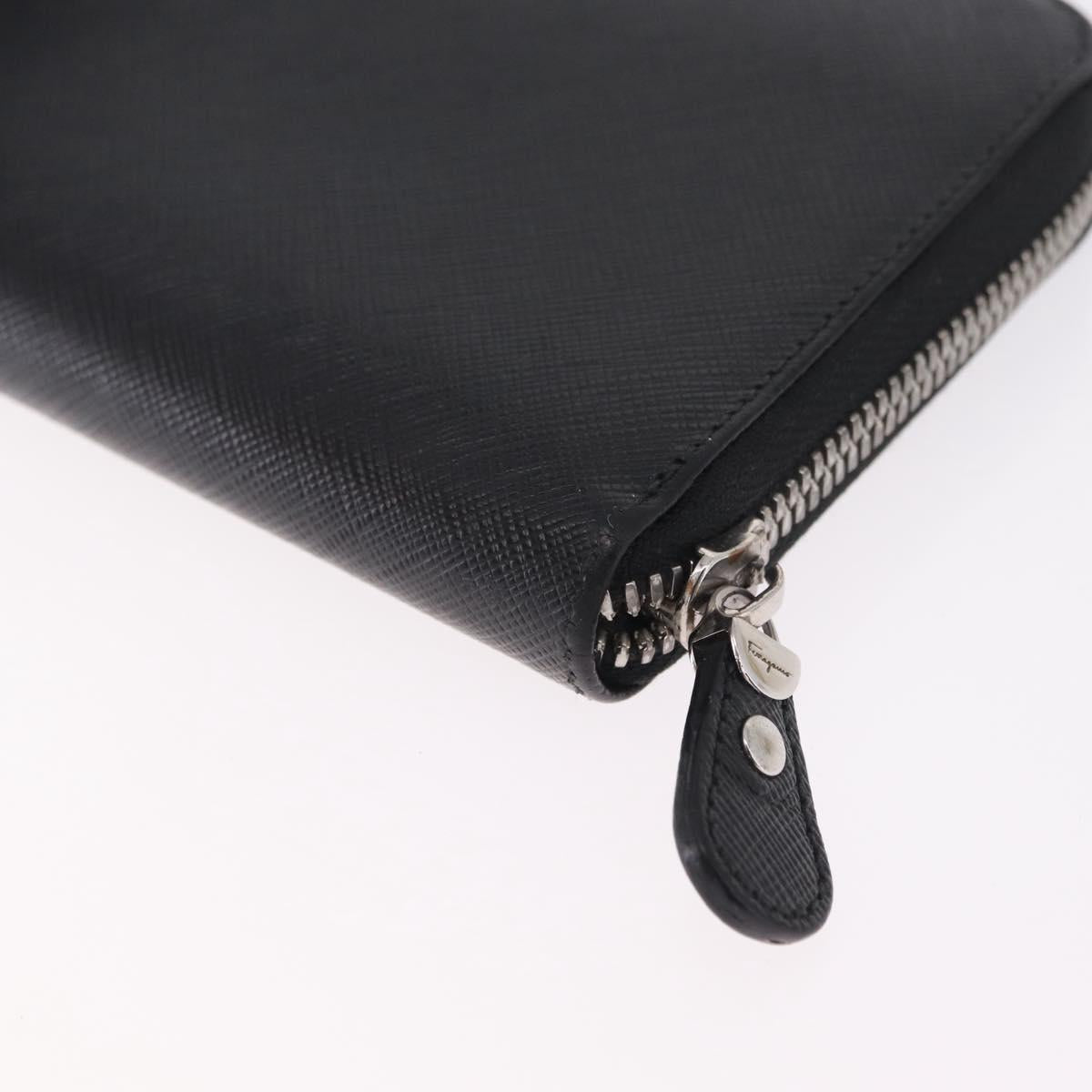 Salvatore Ferragamo Gancini Long Wallet Leather Black Silver Auth 208953V