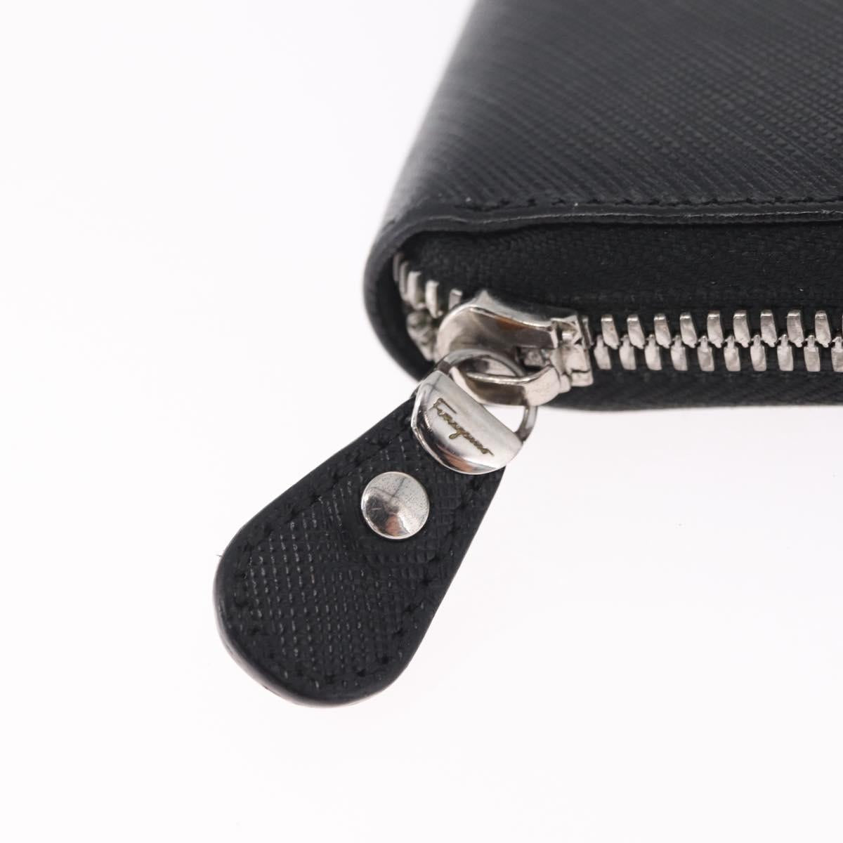 Salvatore Ferragamo Gancini Long Wallet Leather Black Silver Auth 208953V