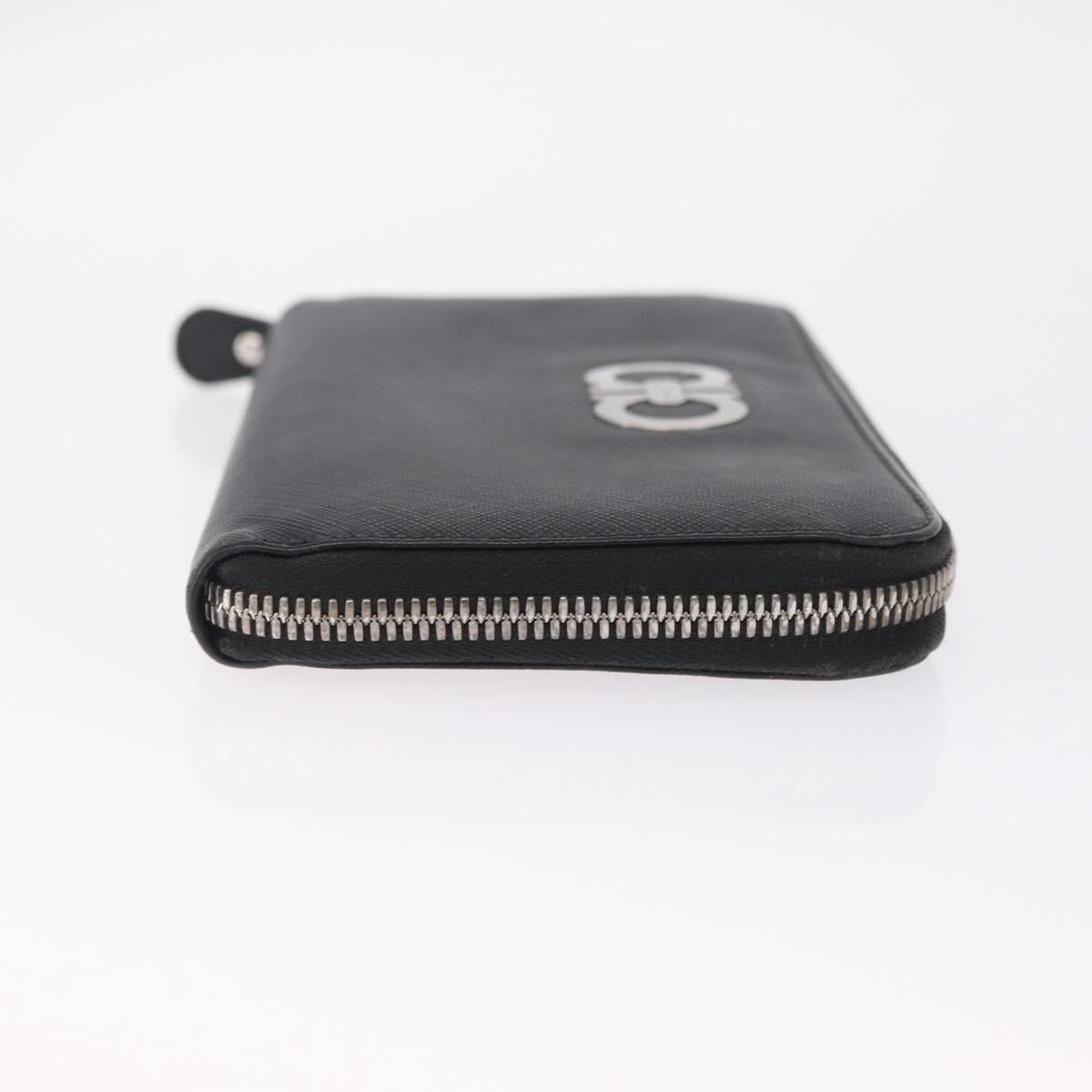 Salvatore Ferragamo Gancini Long Wallet Leather Black Silver Auth 208953V