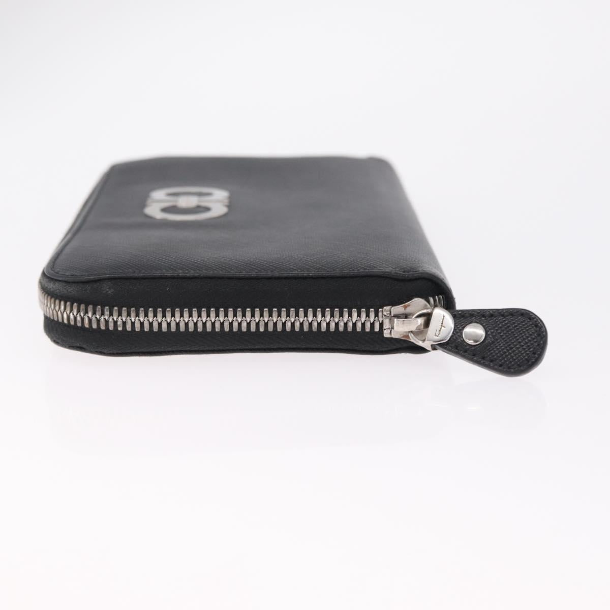 Salvatore Ferragamo Gancini Long Wallet Leather Black Silver Auth 208953V