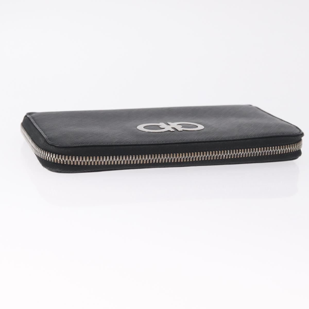 Salvatore Ferragamo Gancini Long Wallet Leather Black Silver Auth 208953V
