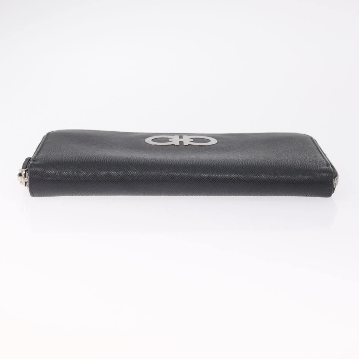 Salvatore Ferragamo Gancini Long Wallet Leather Black Silver Auth 208953V
