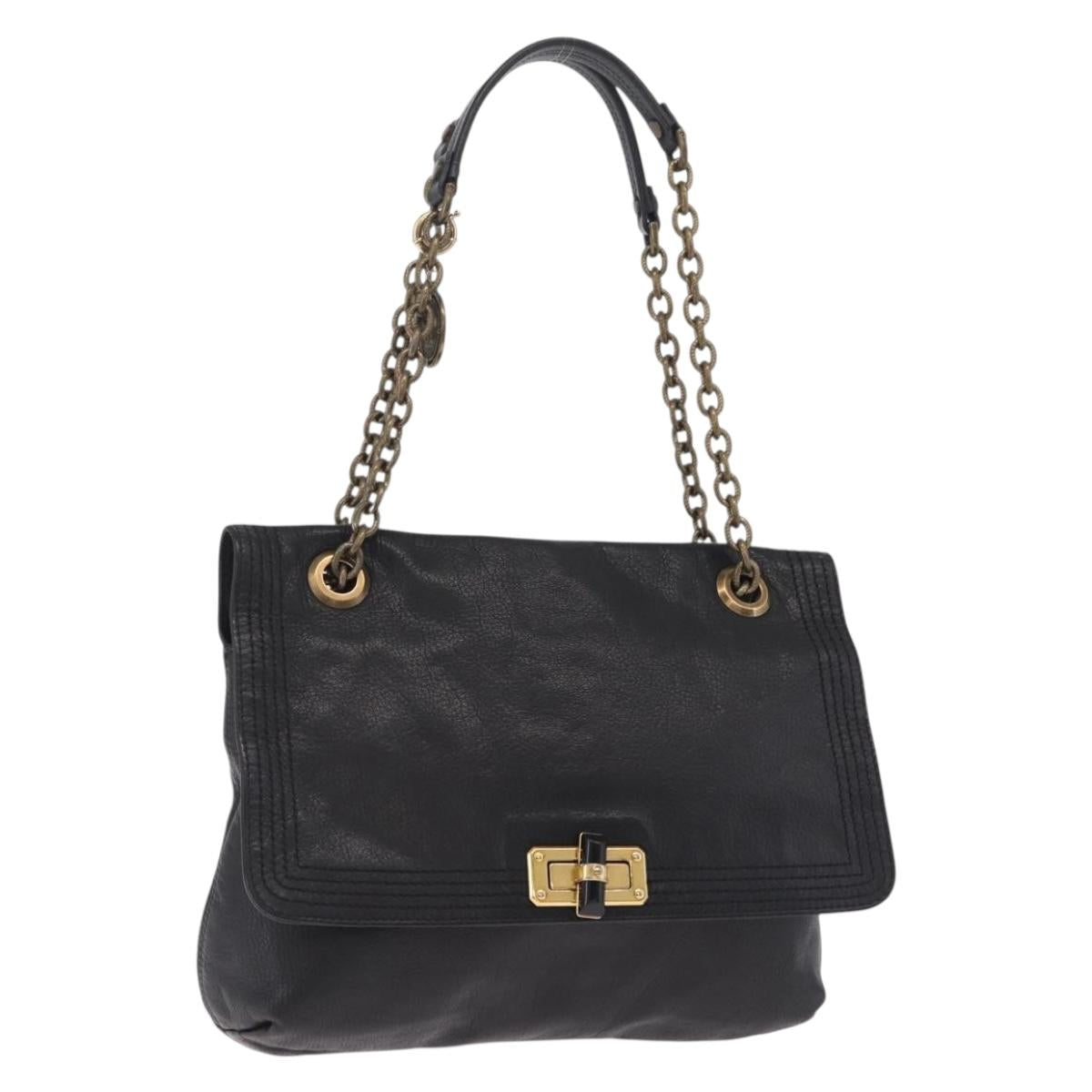 Lanvin Chain Shoulder Bag Leather Black Gold Auth 208956A