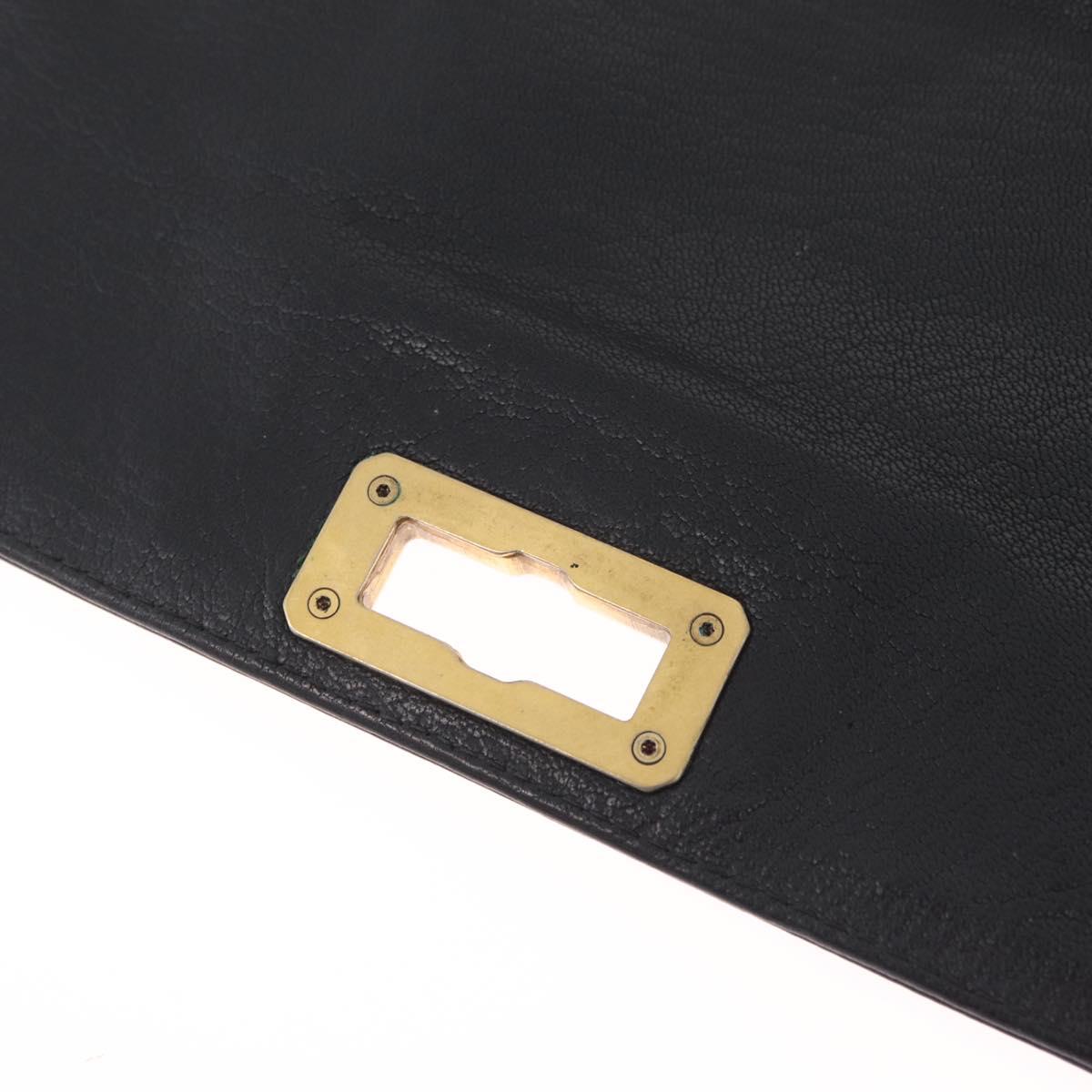 Lanvin Chain Shoulder Bag Leather Black Gold Auth 208956A