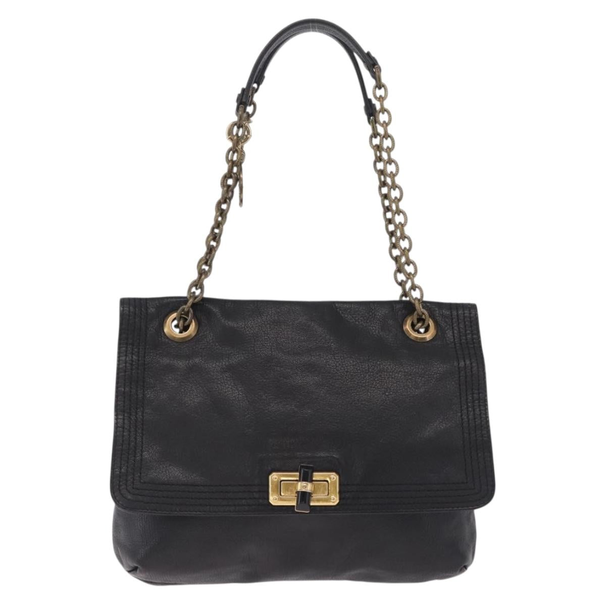 Lanvin Chain Shoulder Bag Leather Black Gold Auth 208956A