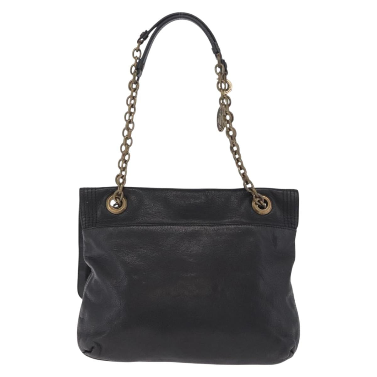 Lanvin Chain Shoulder Bag Leather Black Gold Auth 208956A