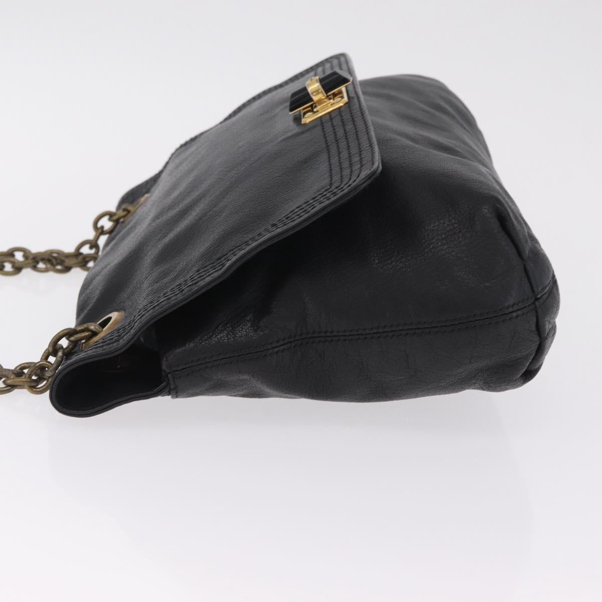 Lanvin Chain Shoulder Bag Leather Black Gold Auth 208956A