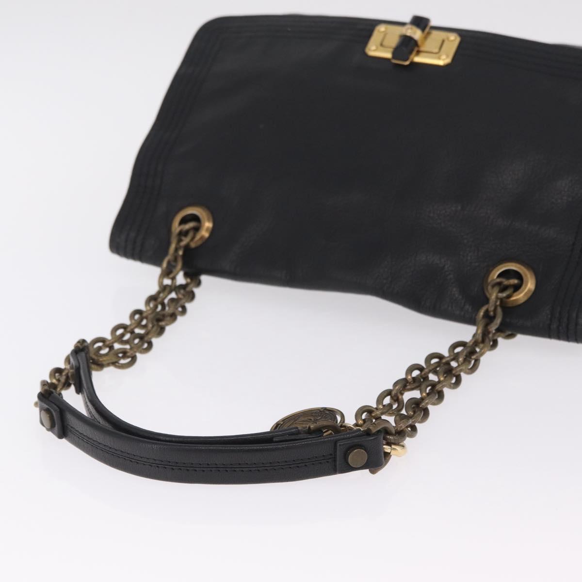 Lanvin Chain Shoulder Bag Leather Black Gold Auth 208956A