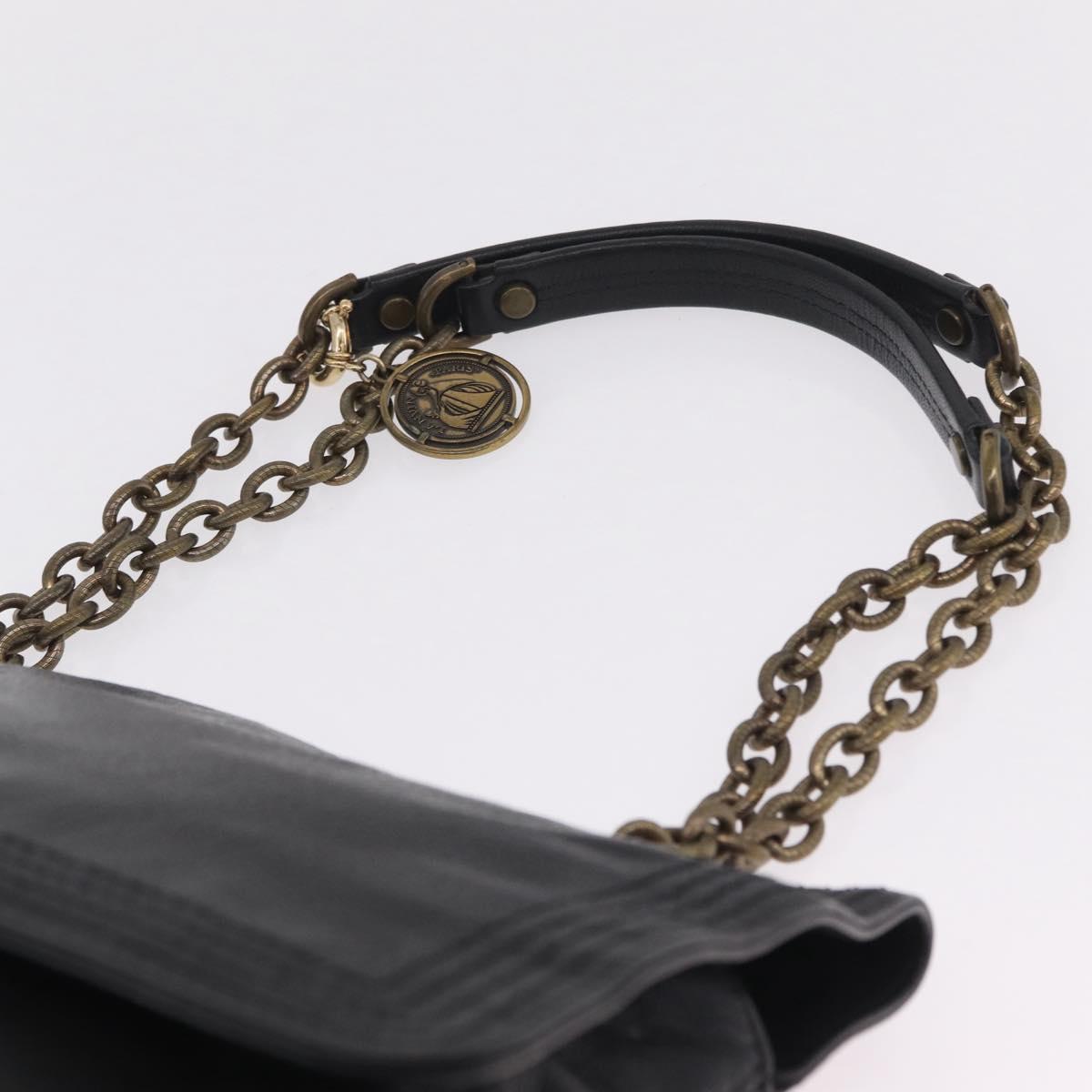 Lanvin Chain Shoulder Bag Leather Black Gold Auth 208956A
