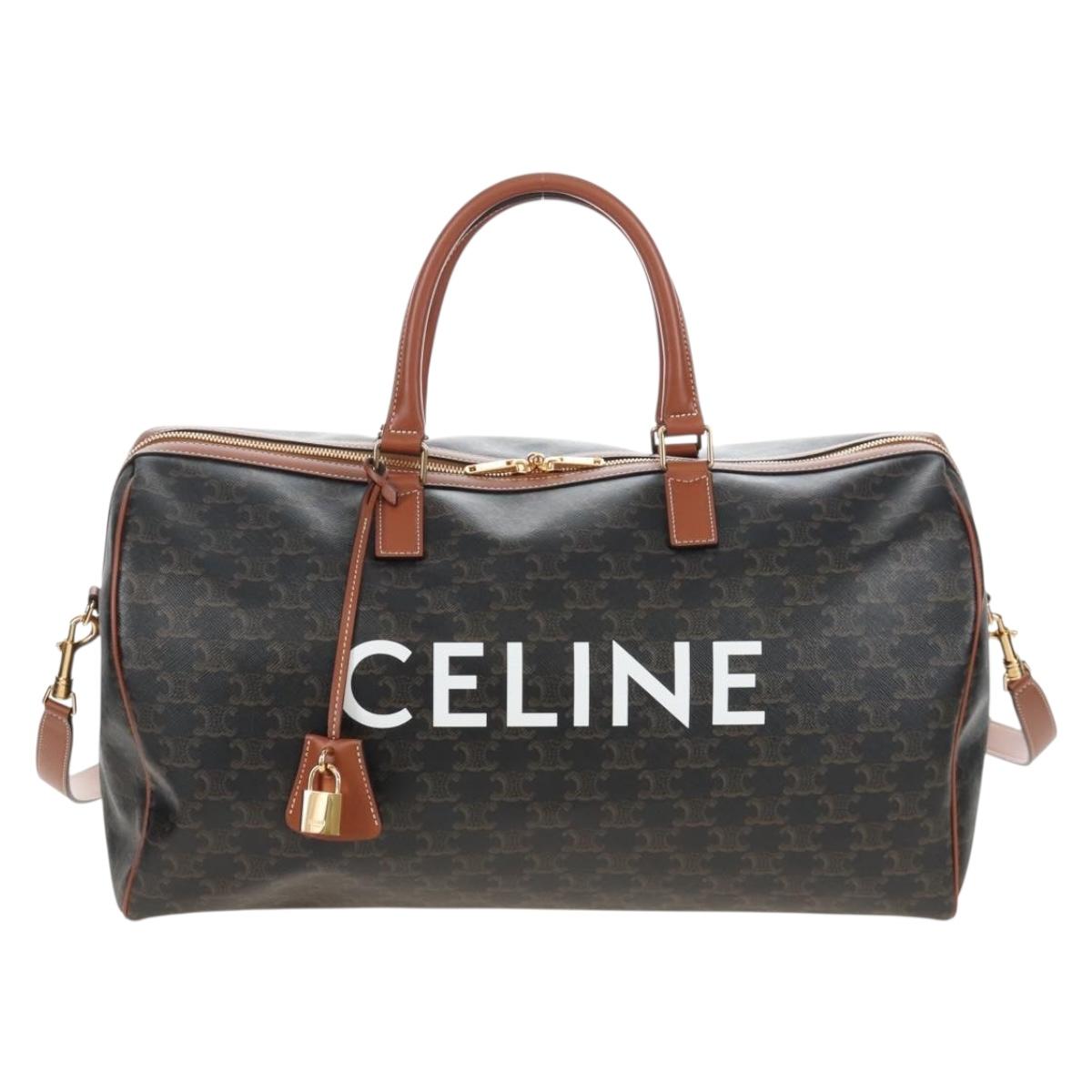 CELINE Triomphe Boston Bag PVC Leather 2way Black Gold Auth 209001SAM