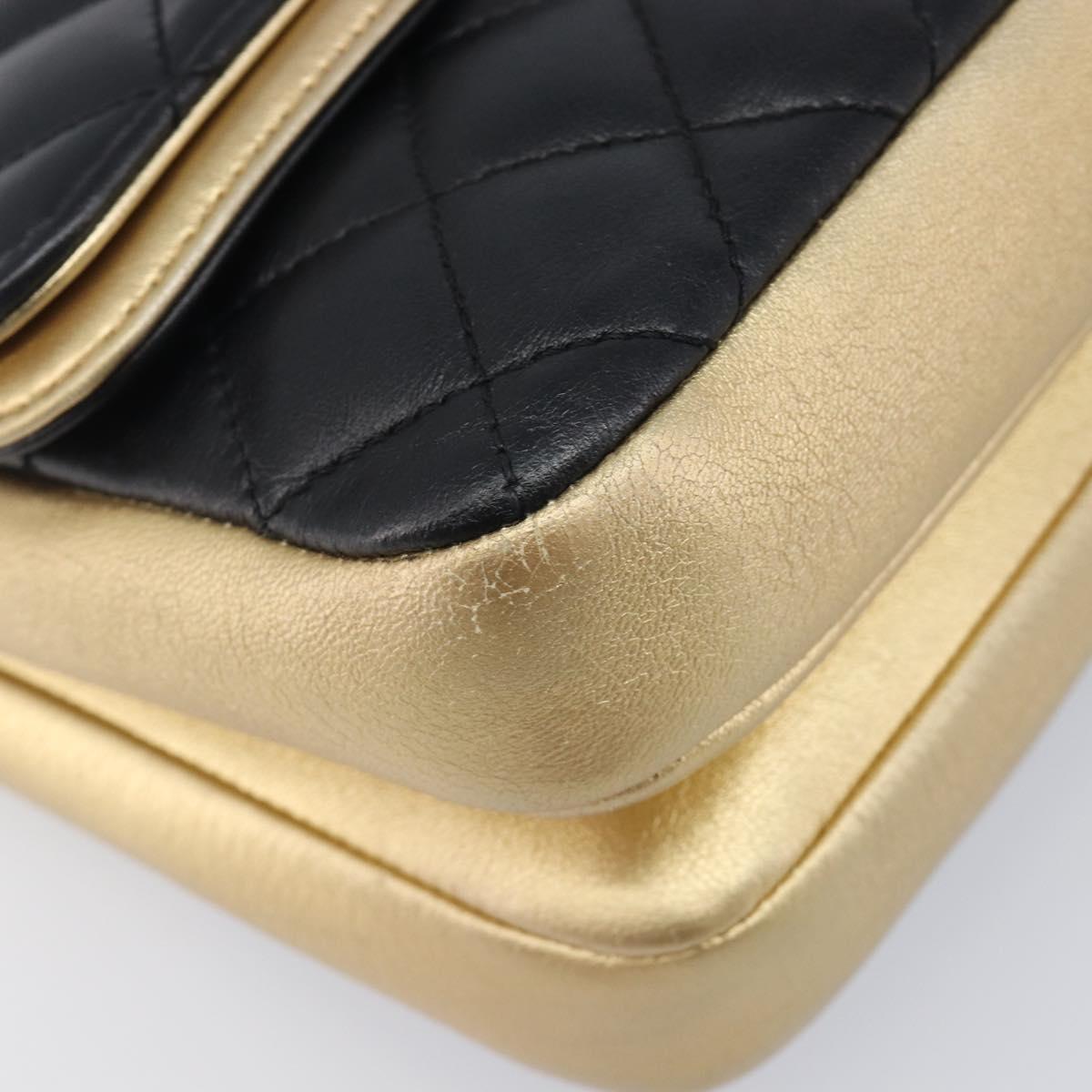 CHANEL Mini Matelasse Chain Shoulder Bag Lamb Skin Black Gold CC Auth 209002SAV