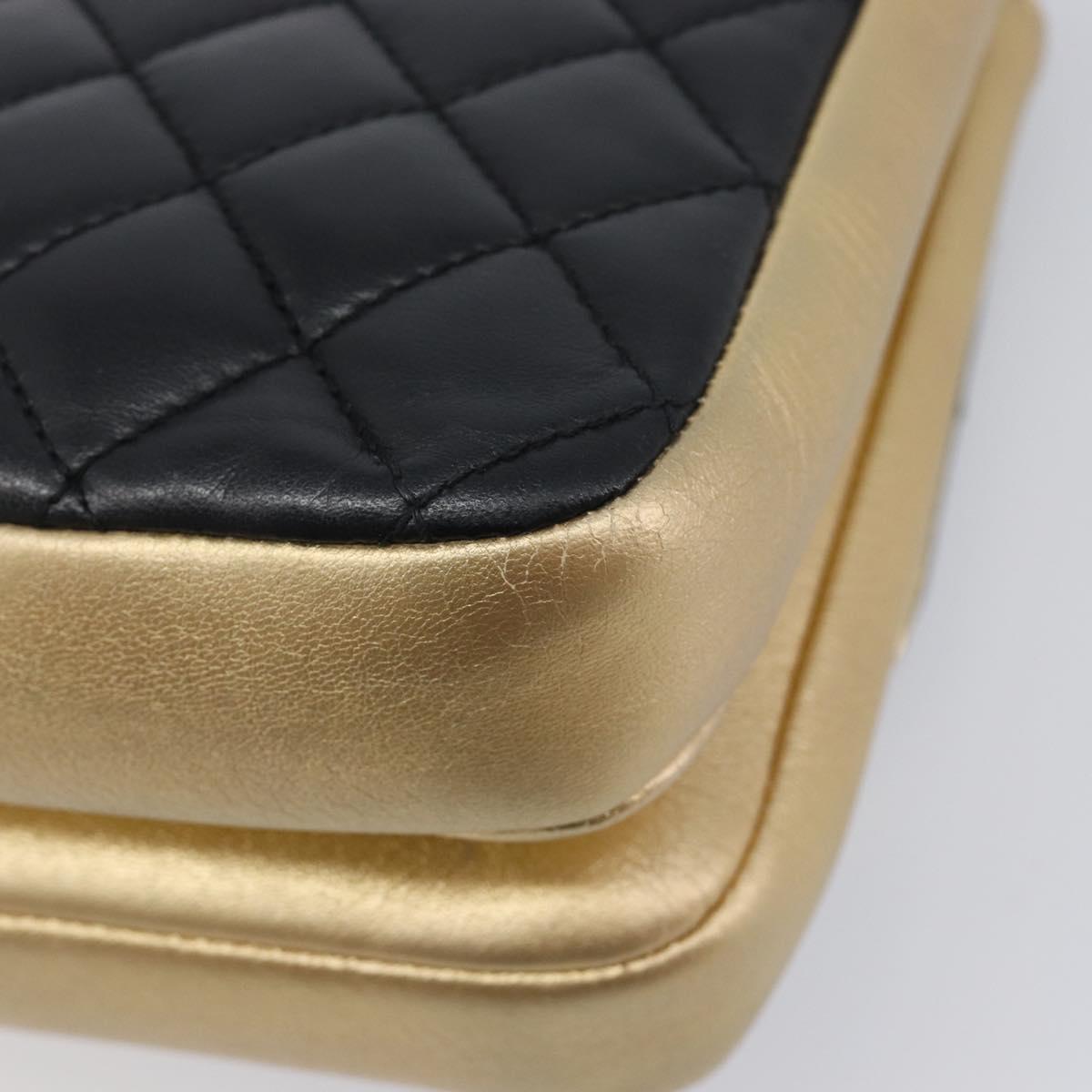 CHANEL Mini Matelasse Chain Shoulder Bag Lamb Skin Black Gold CC Auth 209002SAV