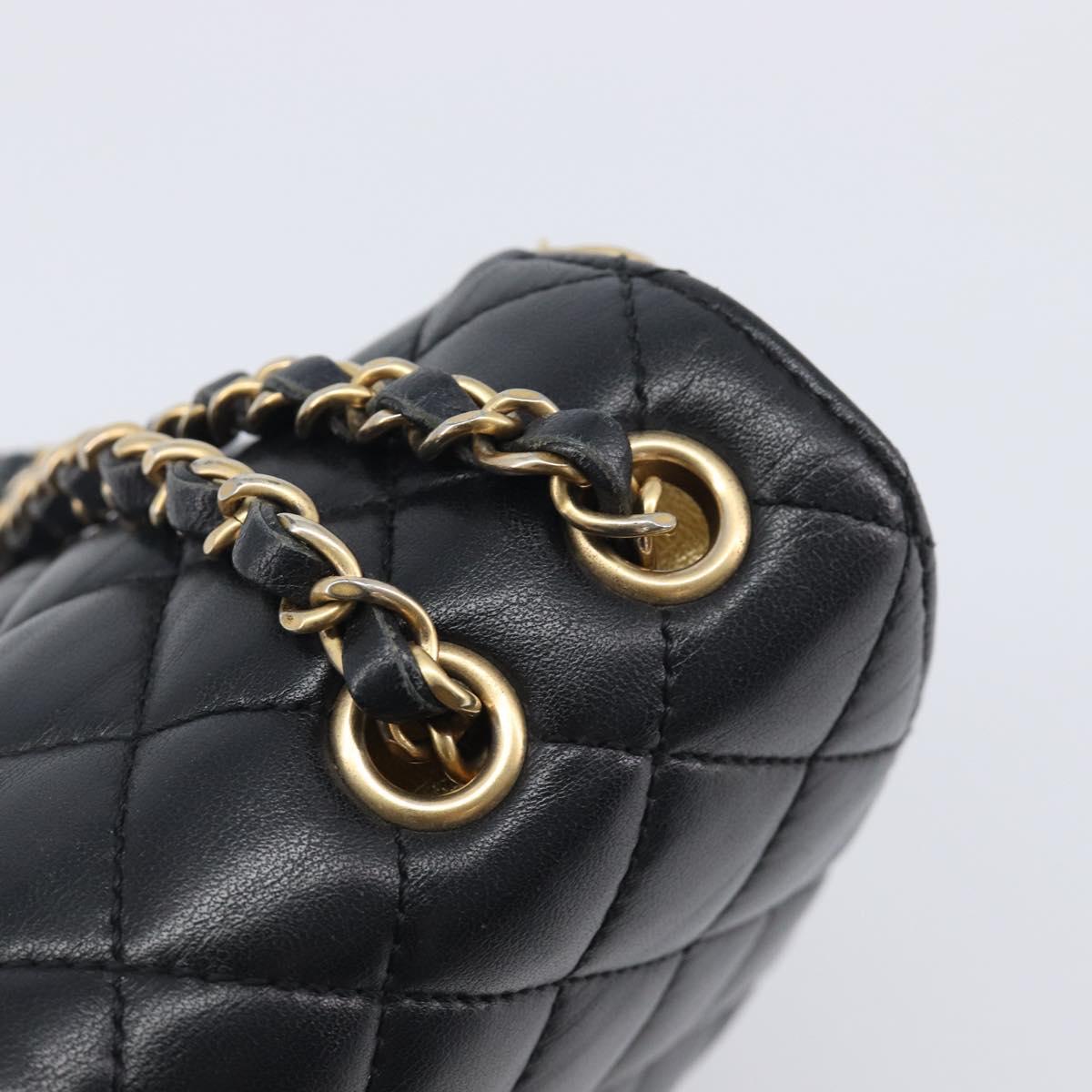 CHANEL Mini Matelasse Chain Shoulder Bag Lamb Skin Black Gold CC Auth 209002SAV