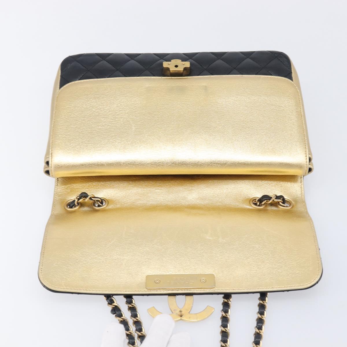 CHANEL Mini Matelasse Chain Shoulder Bag Lamb Skin Black Gold CC Auth 209002SAV