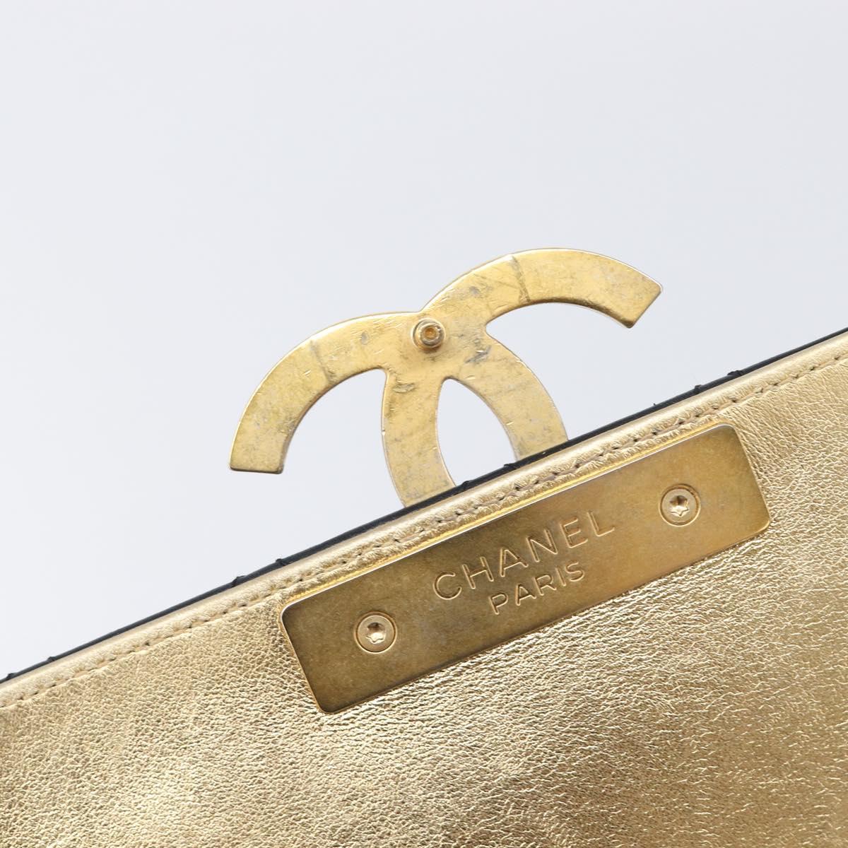 CHANEL Mini Matelasse Chain Shoulder Bag Lamb Skin Black Gold CC Auth 209002SAV
