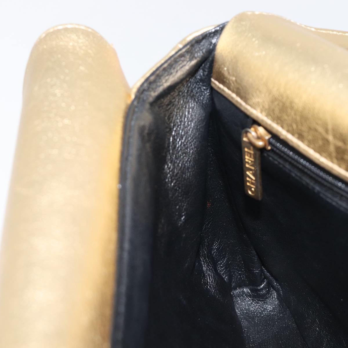 CHANEL Mini Matelasse Chain Shoulder Bag Lamb Skin Black Gold CC Auth 209002SAV