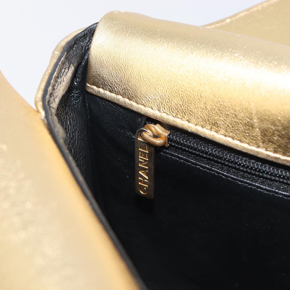 CHANEL Mini Matelasse Chain Shoulder Bag Lamb Skin Black Gold CC Auth 209002SAV