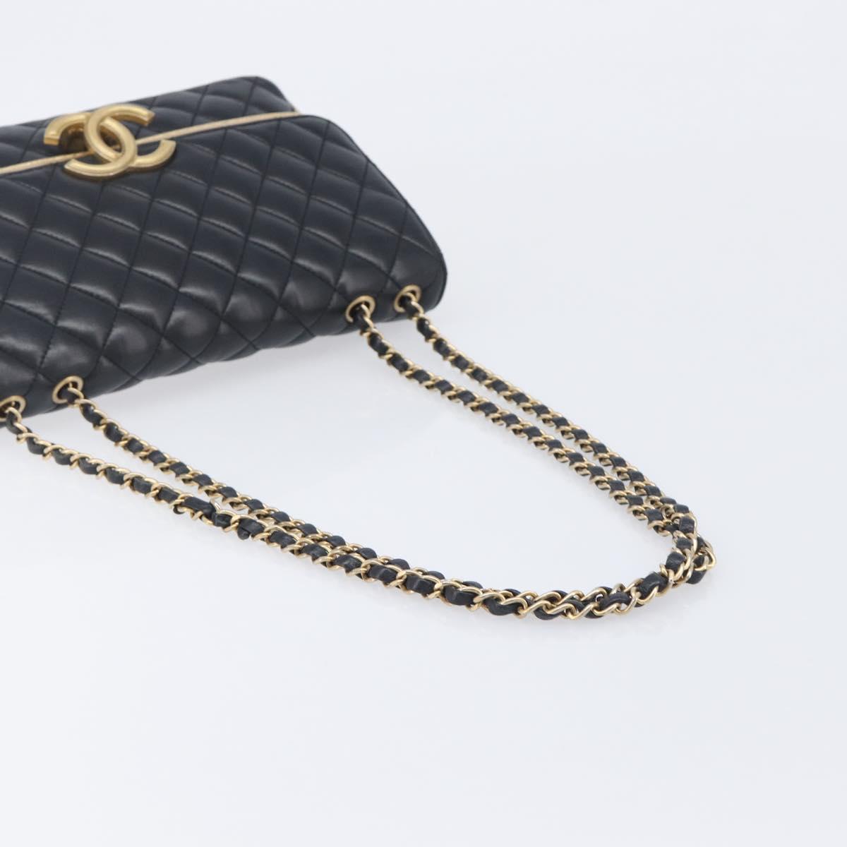 CHANEL Mini Matelasse Chain Shoulder Bag Lamb Skin Black Gold CC Auth 209002SAV