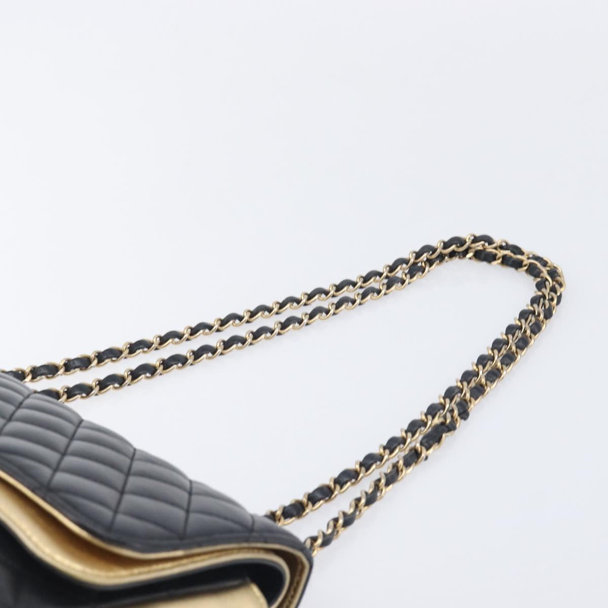 CHANEL Mini Matelasse Chain Shoulder Bag Lamb Skin Black Gold CC Auth 209002SAV