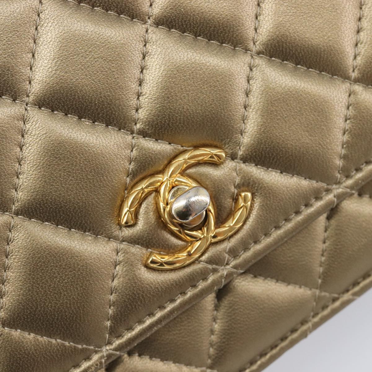 CHANEL Matelasse Chain Shoulder Bag Lamb Skin Gold CC Auth 209007M