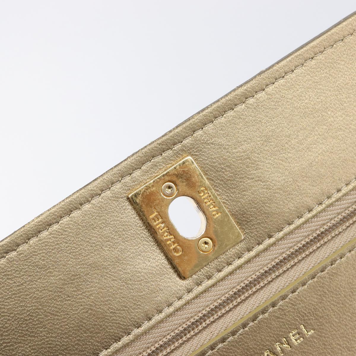 CHANEL Matelasse Chain Shoulder Bag Lamb Skin Gold CC Auth 209007M