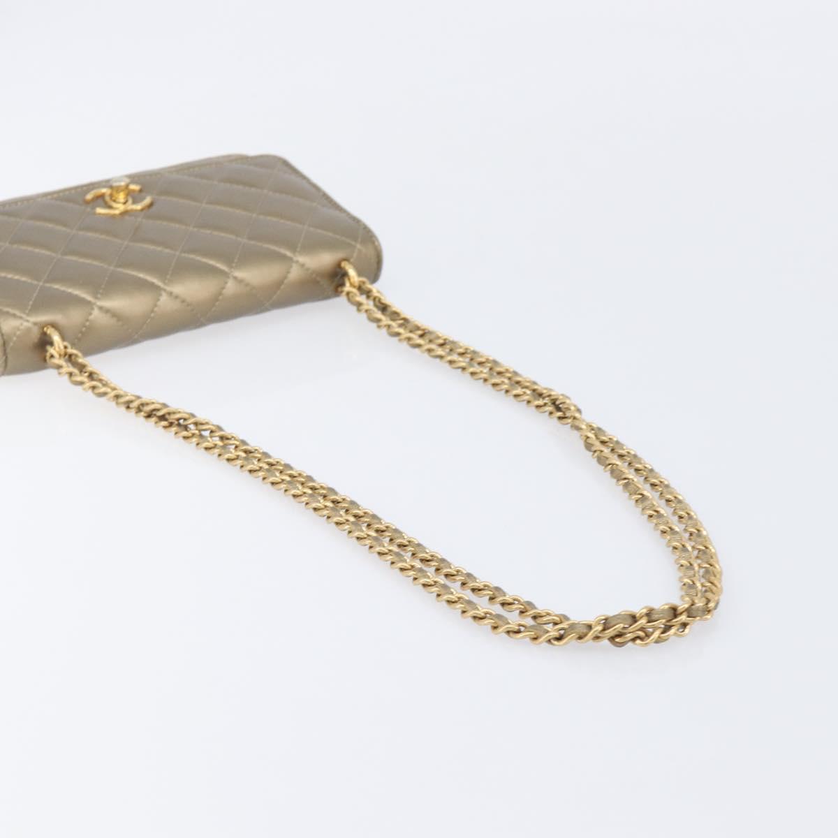 CHANEL Matelasse Chain Shoulder Bag Lamb Skin Gold CC Auth 209007M
