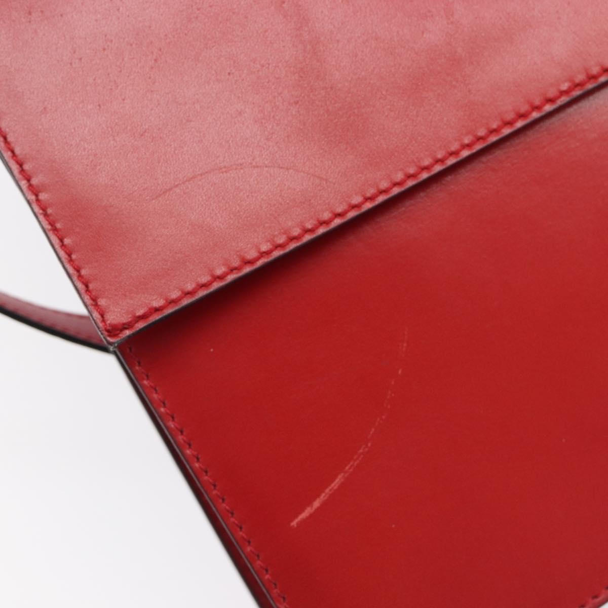 CELINE Shoulder Bag Leather Red Gold Auth 209009