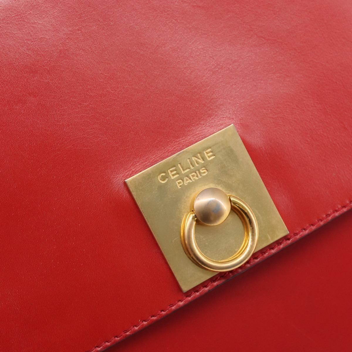CELINE Shoulder Bag Leather Red Gold Auth 209009