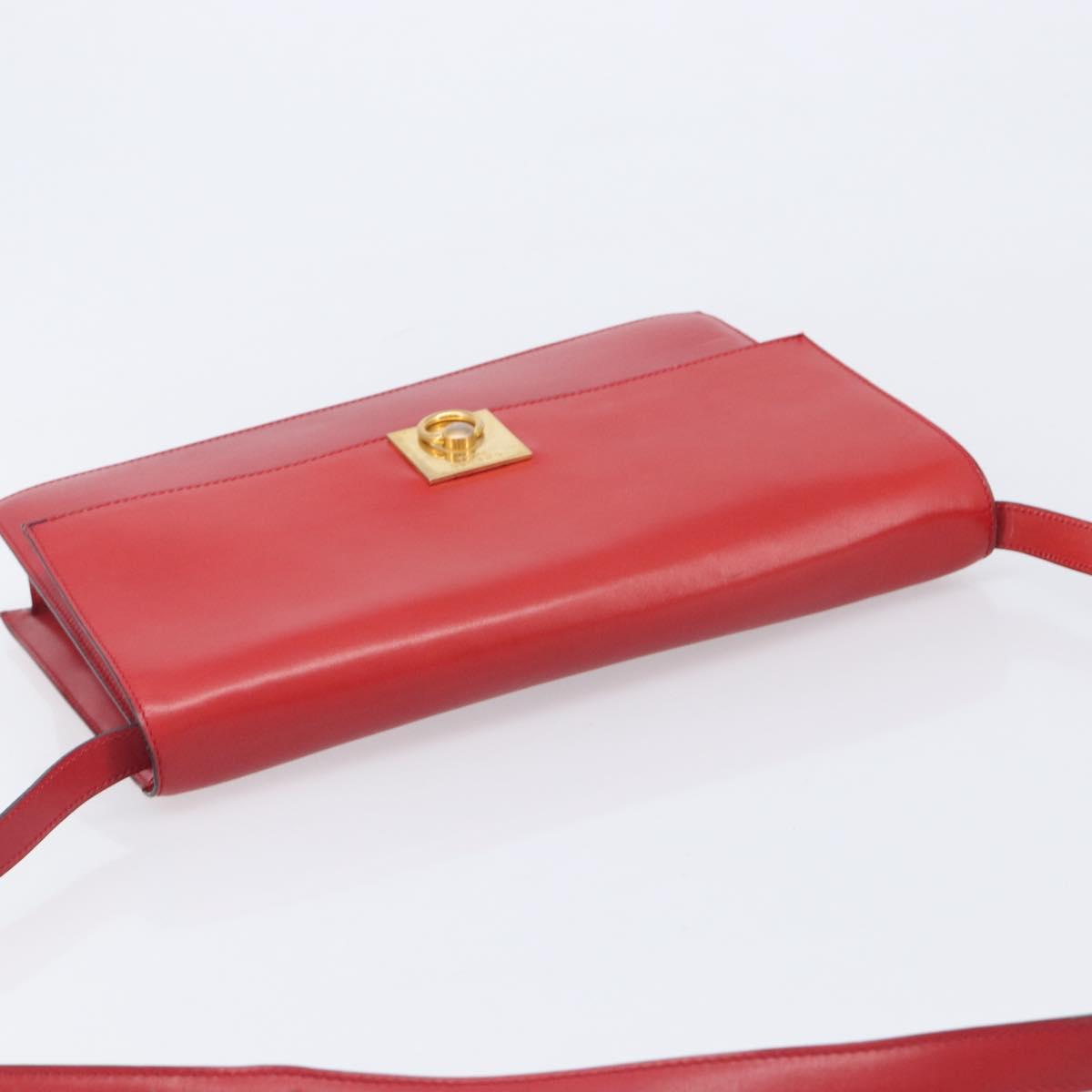 CELINE Shoulder Bag Leather Red Gold Auth 209009