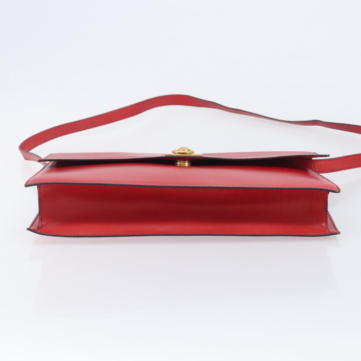 CELINE Shoulder Bag Leather Red Gold Auth 209009