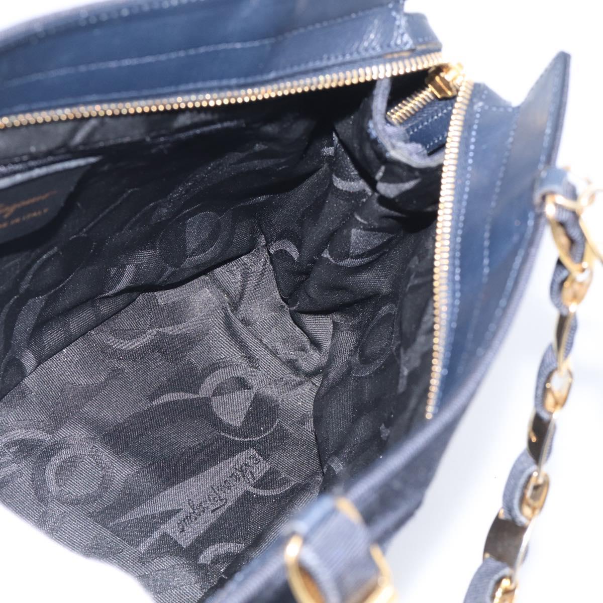 Salvatore Ferragamo Shoulder Bag Canvas 2way Navy Gold Auth 209011