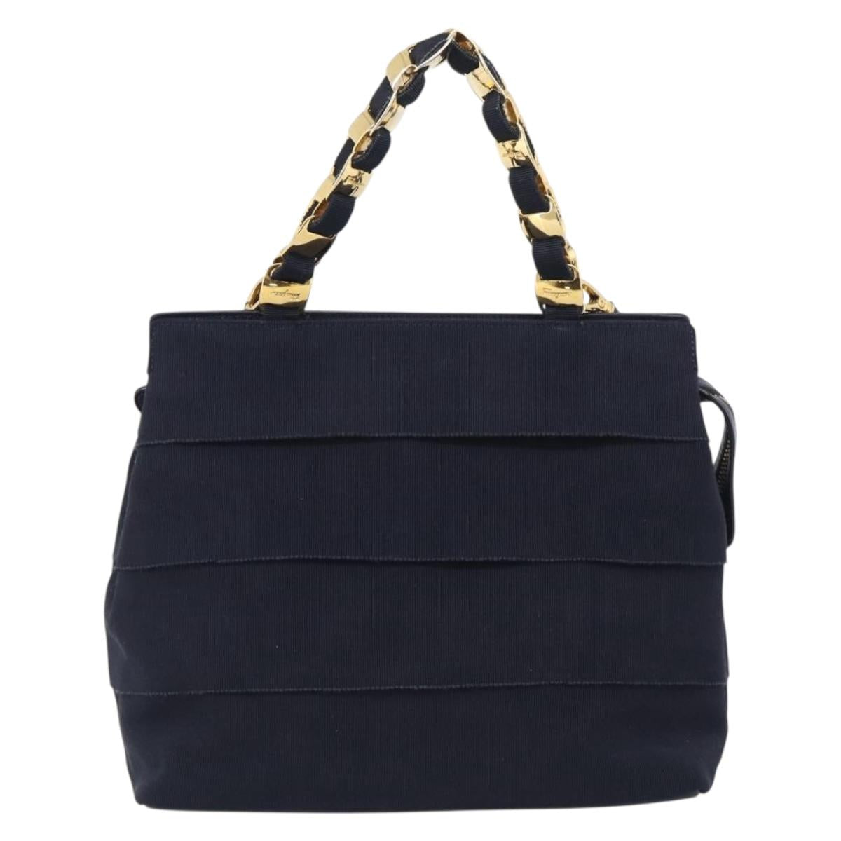 Salvatore Ferragamo Shoulder Bag Canvas 2way Navy Gold Auth 209011