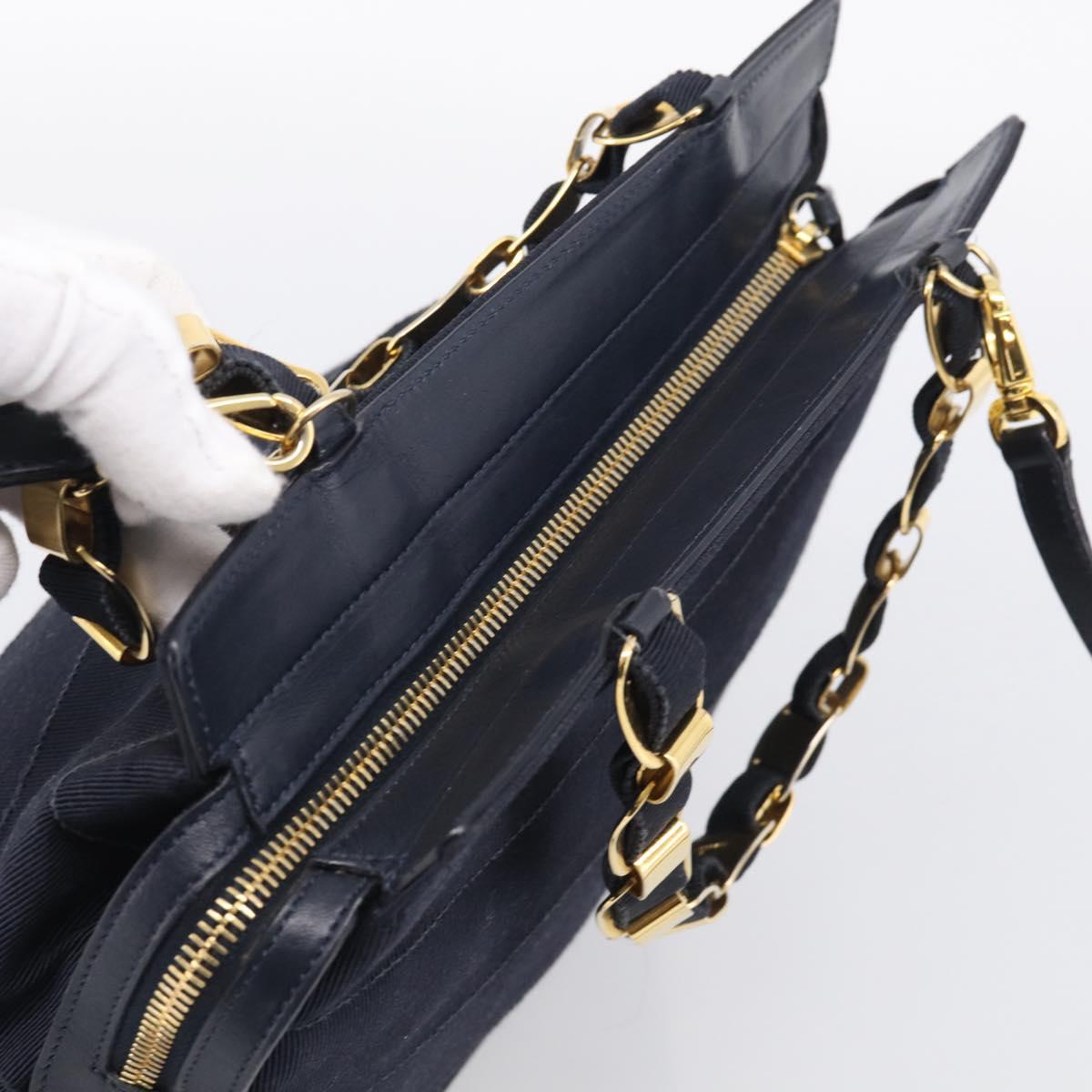 Salvatore Ferragamo Shoulder Bag Canvas 2way Navy Gold Auth 209011