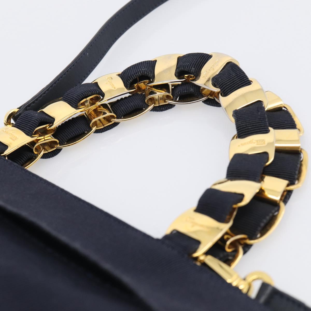 Salvatore Ferragamo Shoulder Bag Canvas 2way Navy Gold Auth 209011