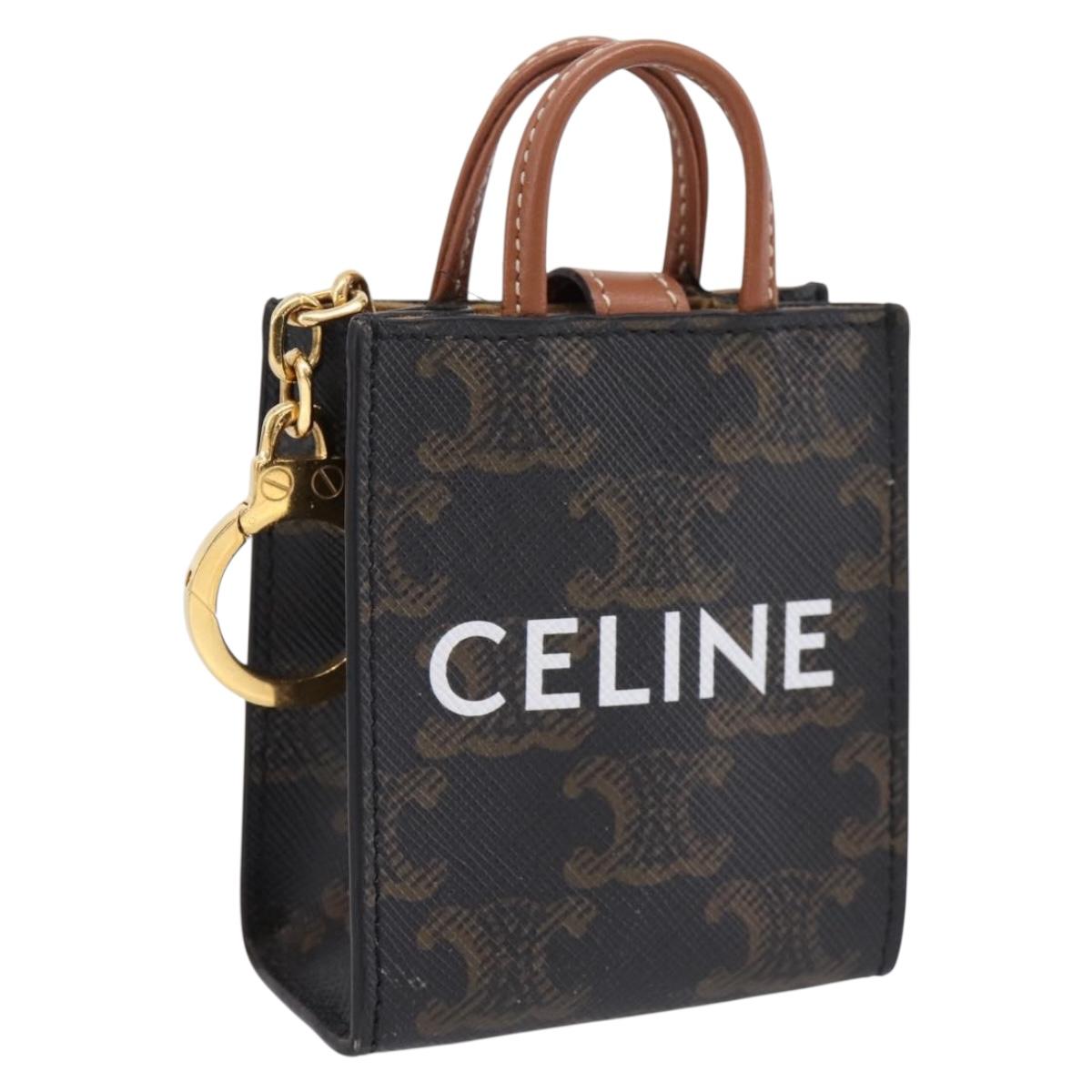 CELINE Macadam Canvas Triomphe Bag Charm PVC Brown Gold Auth 209038M