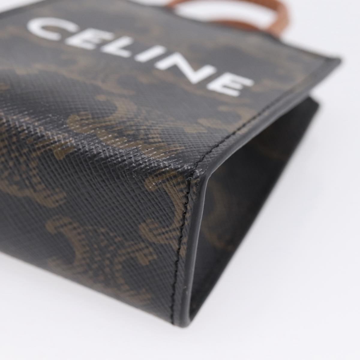 CELINE Macadam Canvas Triomphe Bag Charm PVC Brown Gold Auth 209038M