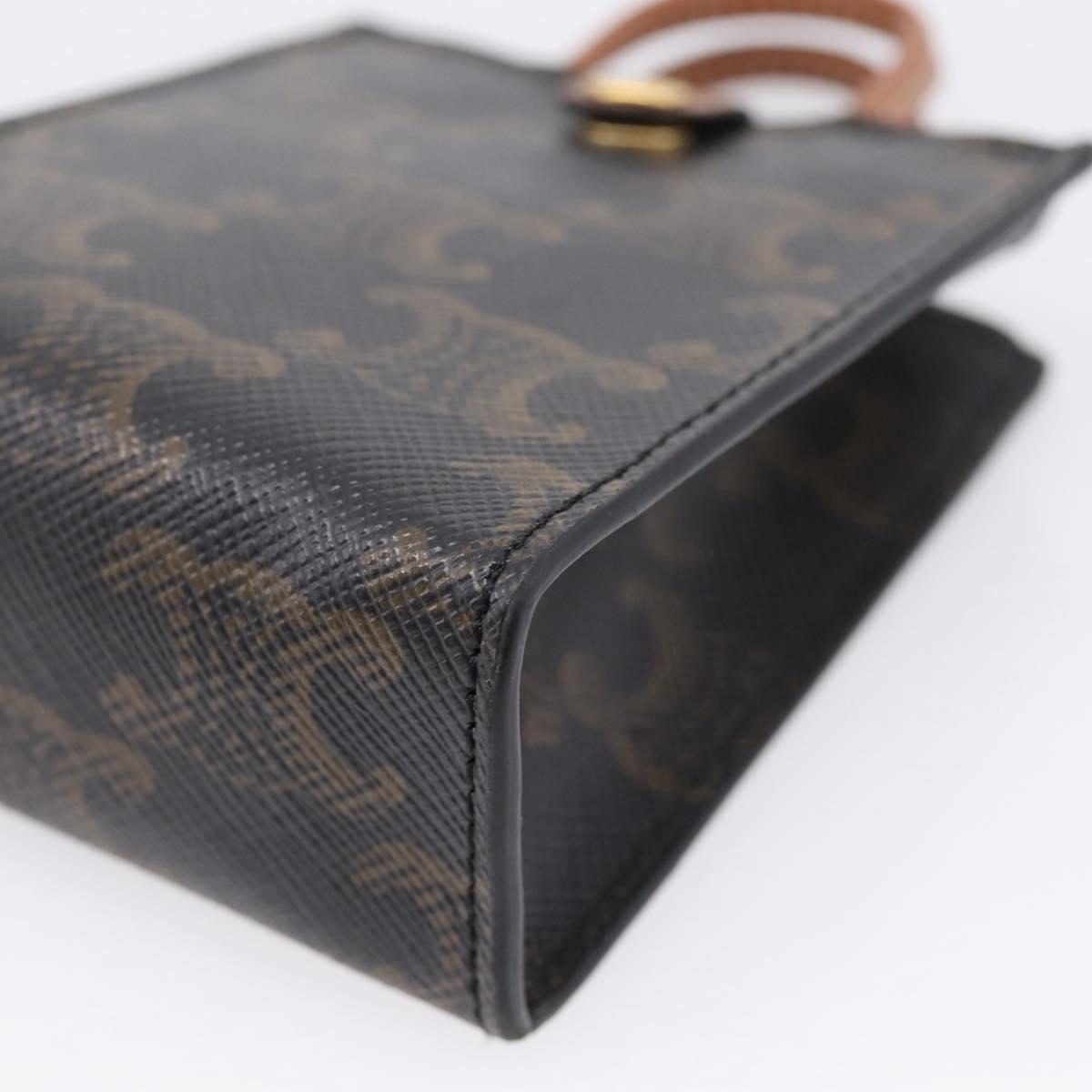 CELINE Macadam Canvas Triomphe Bag Charm PVC Brown Gold Auth 209038M