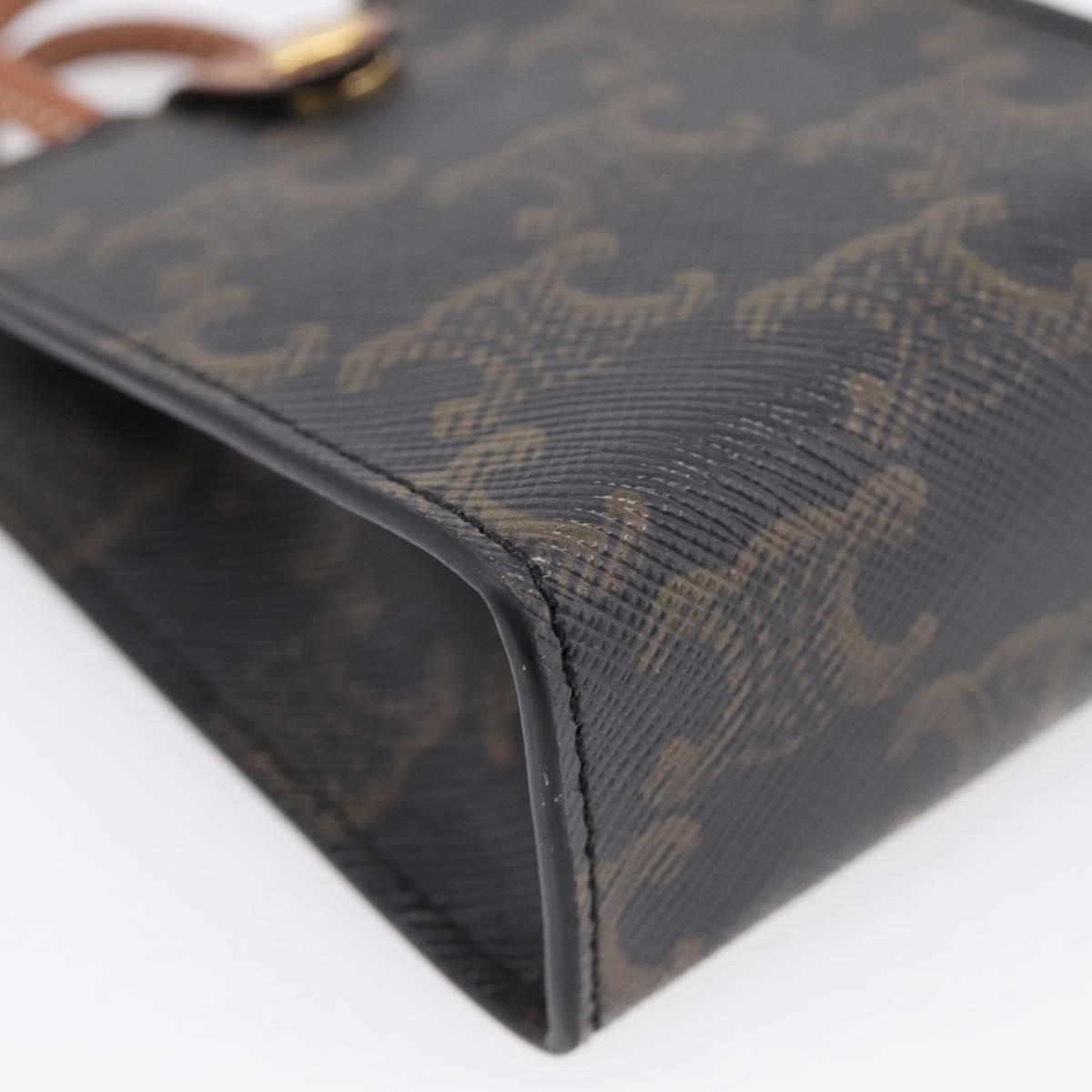 CELINE Macadam Canvas Triomphe Bag Charm PVC Brown Gold Auth 209038M