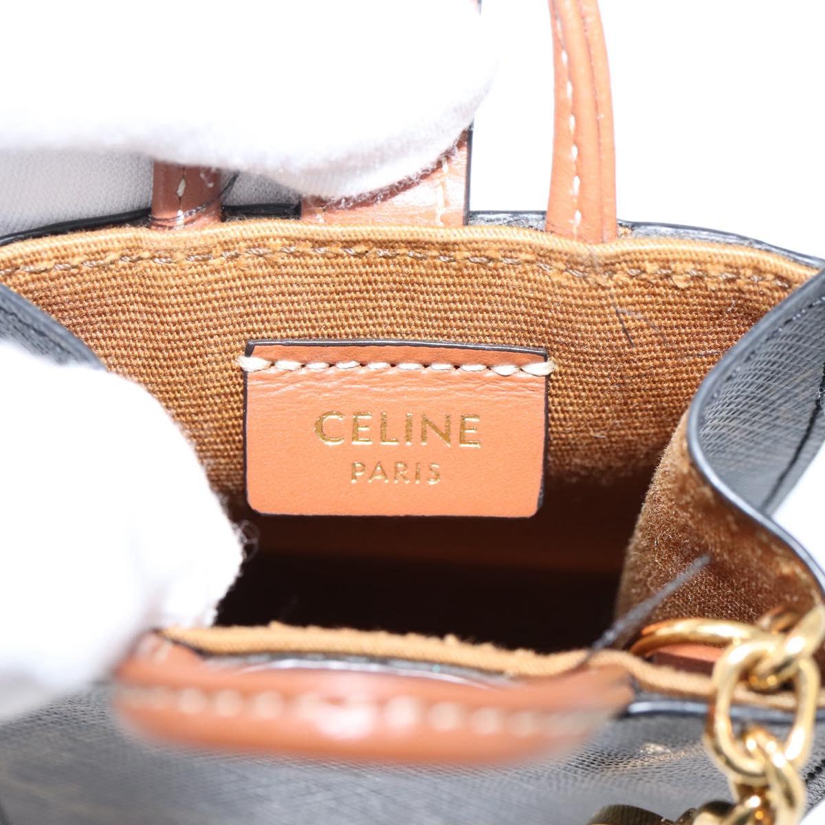 CELINE Macadam Canvas Triomphe Bag Charm PVC Brown Gold Auth 209038M