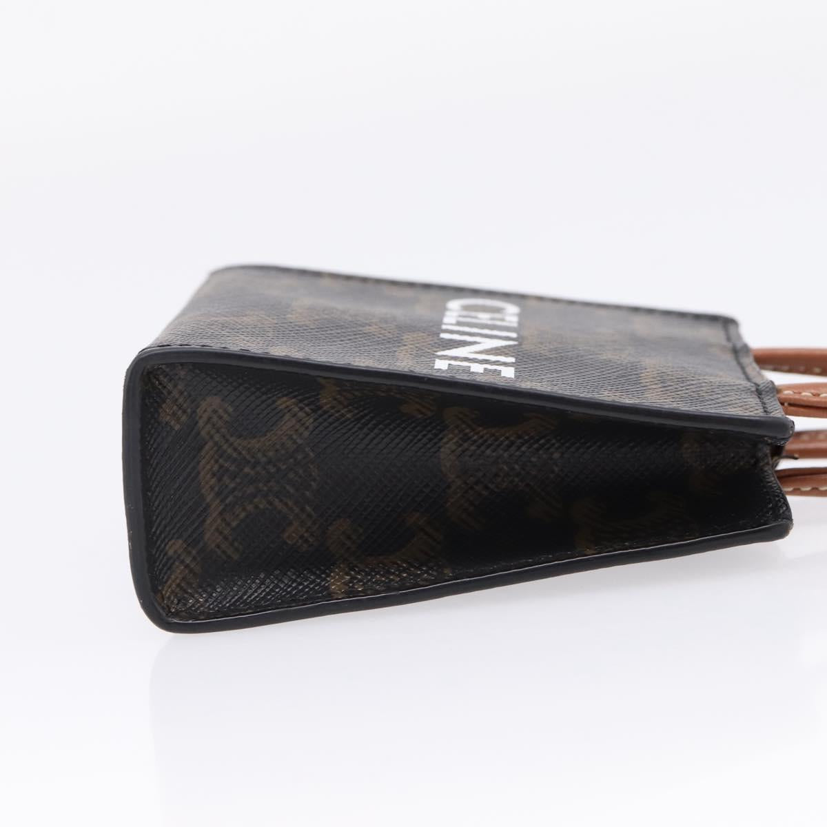 CELINE Macadam Canvas Triomphe Bag Charm PVC Brown Gold Auth 209038M