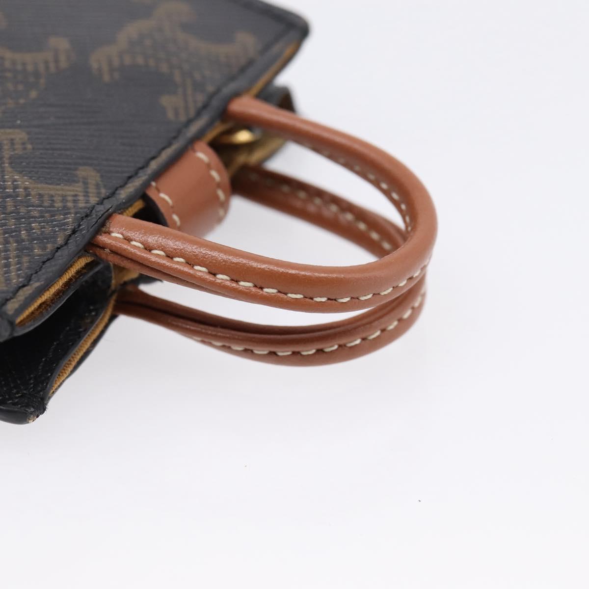 CELINE Macadam Canvas Triomphe Bag Charm PVC Brown Gold Auth 209038M